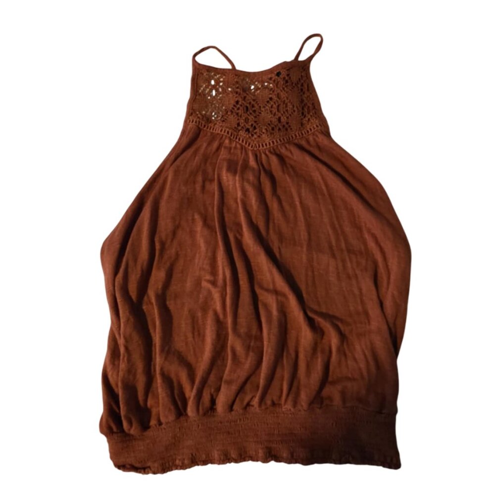 EUC Super Cute Rust Colored Summer Top wtih Lace
